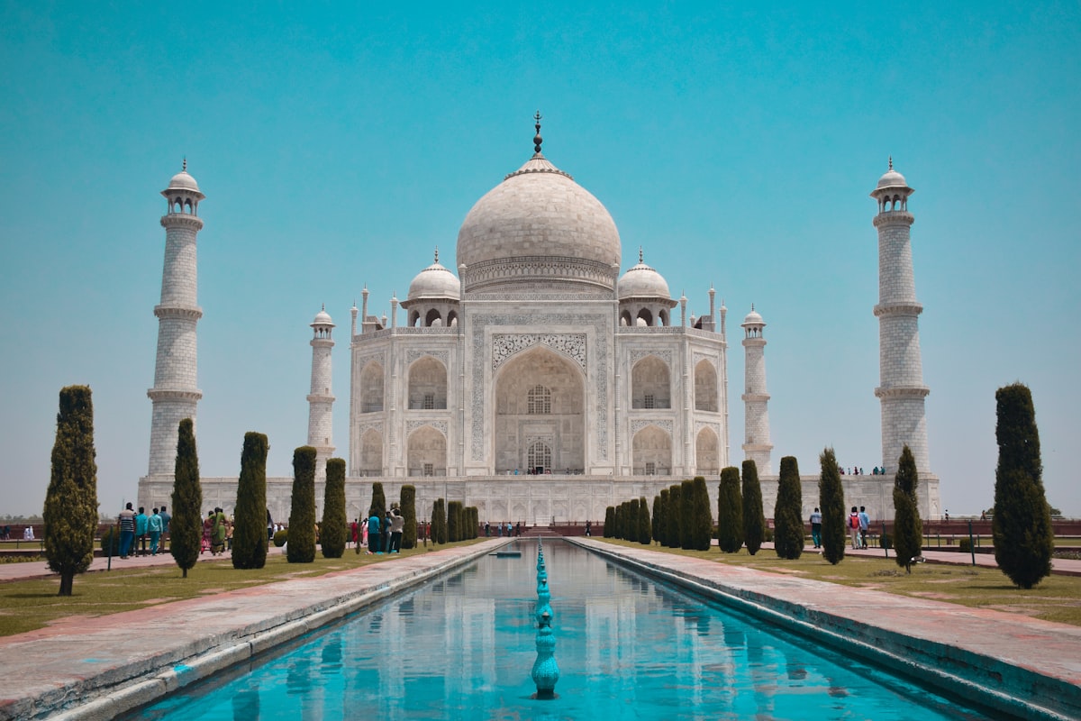 A family visiting a landmark in India